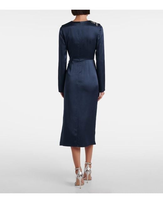 Erdem Blue Crystal-Embellished Satin Cady Cocktail Dress