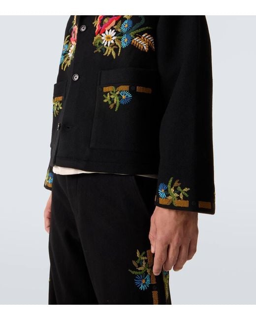 Bode Black Beaded Aquitaine Embellished Wool Jacket for men