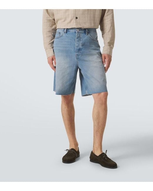 FRAME Blue Distressed Denim Bermuda Shorts for men