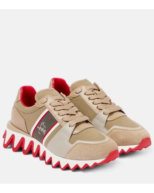 Christian Louboutin Brown Nastroshark 40 Embroidered Grosgrain-Trimmed Suede, Canvas And Leather Sneakers