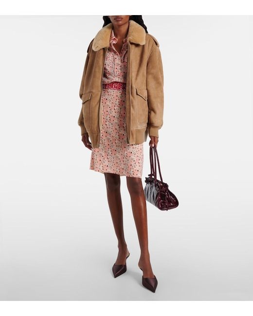 Prada Brown Shearling-Trimmed Suede Jacket