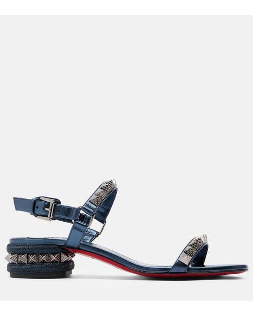 Christian Louboutin Blue Pyra Embellished Leather Sandals