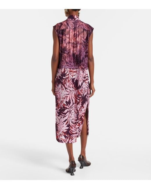 Dries Van Noten Purple Printed Tie-Neck Midi Dress
