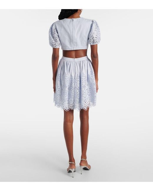 Self-Portrait Blue Embroidered Bow-Detail Cutout Minidress