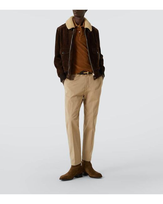 Tom Ford Brown Shearling-Trimmed Suede Blouson for men