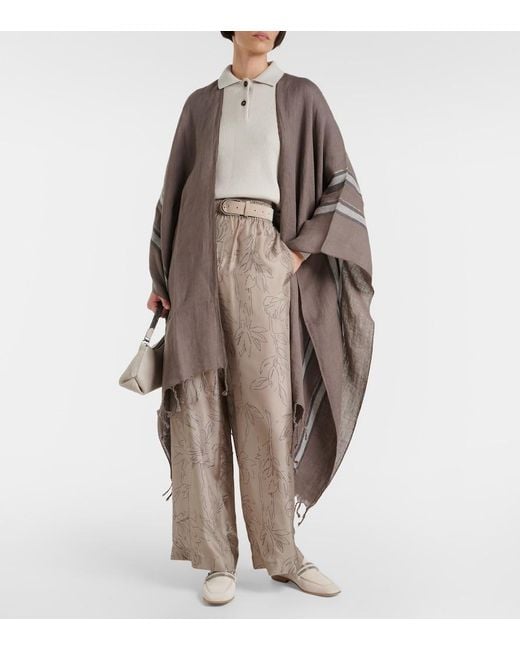 Brunello Cucinelli Brown Striped Linen Cape