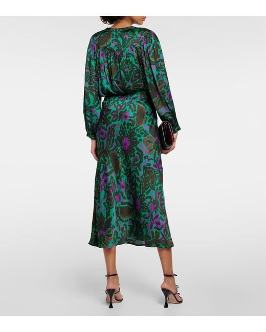 Velvet Green Kaiya Printed Satin Midi Skirt