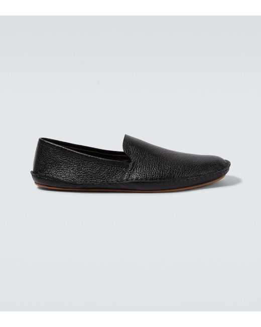 The Row Black Vasko Leather Slip-On Shoes for men