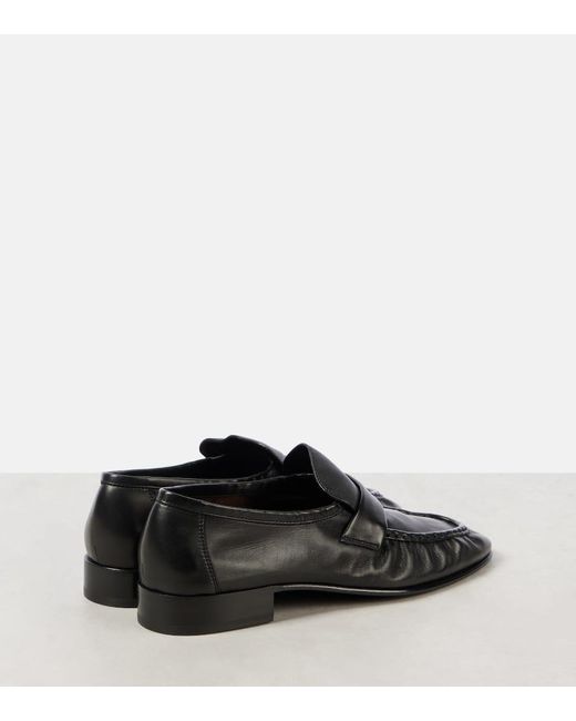 The Row Soft Leather Loafers in Black | Lyst