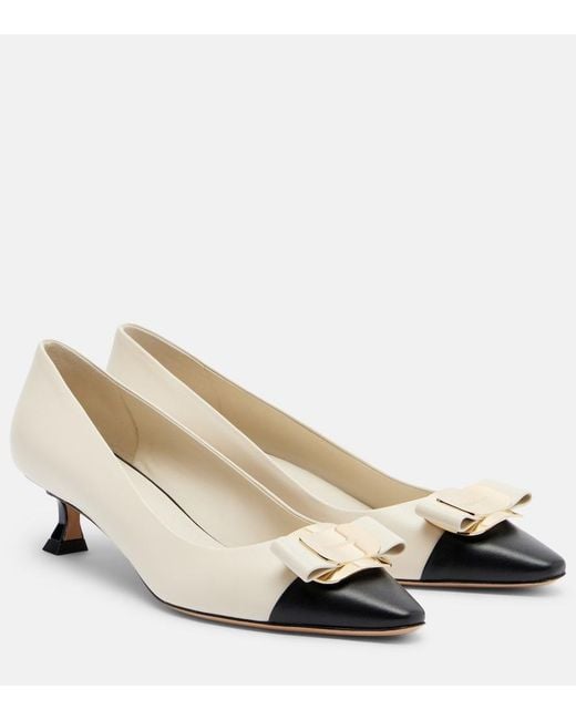 Ferragamo Natural Zelma Bow-Detail Leather Pumps