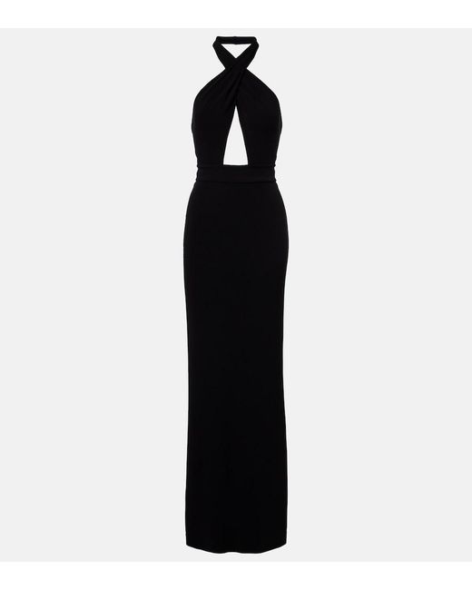 Nili Lotan Black Lita Cutout Halterneck Jersey Gown
