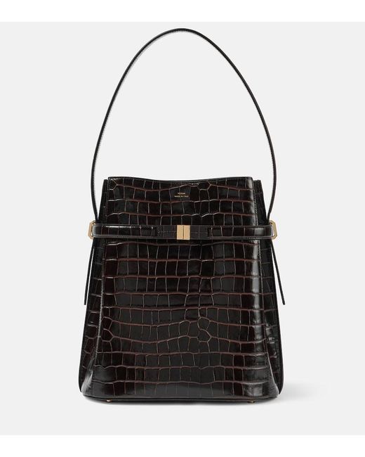 Totême Black Croc-Effect Leather Bucket Bag