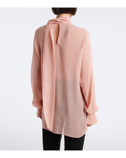 Valentino Pink Tie-Neck Silk Georgette Blouse