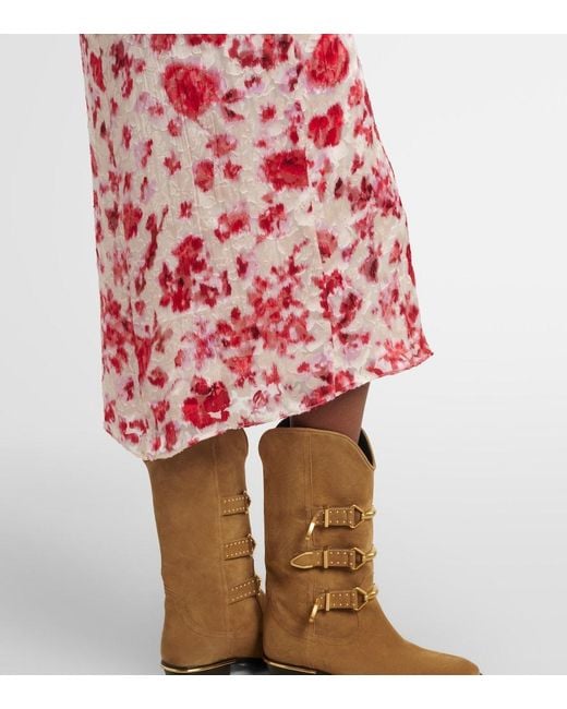Isabel Marant Red Lindsay Floral Ruched Jacquard Midi Dress