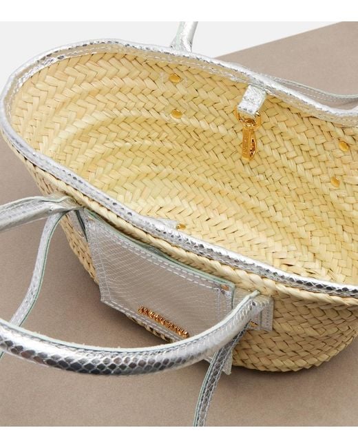 Jacquemus White Soli Small Croc-Effect Raffia Basket Bag
