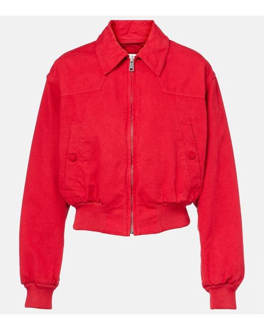 Chaqueta Bomber Cropped De Algodon Prada de color Red