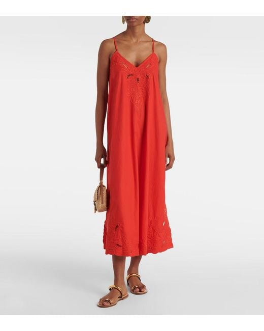 Juliet Dunn Embroidered Cotton Poplin Midi Dress