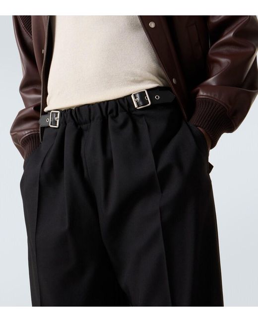 Loewe Black Belted Wool Straight Pants for men
