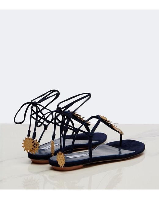 Aquazzura Blue Night Stars Embellished Suede Thong Sandals
