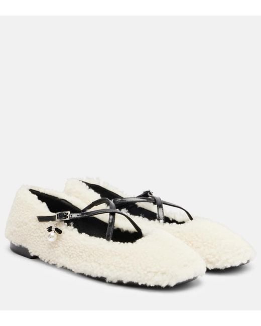 Jimmy Choo White Eleri Shearling Ballet Flats
