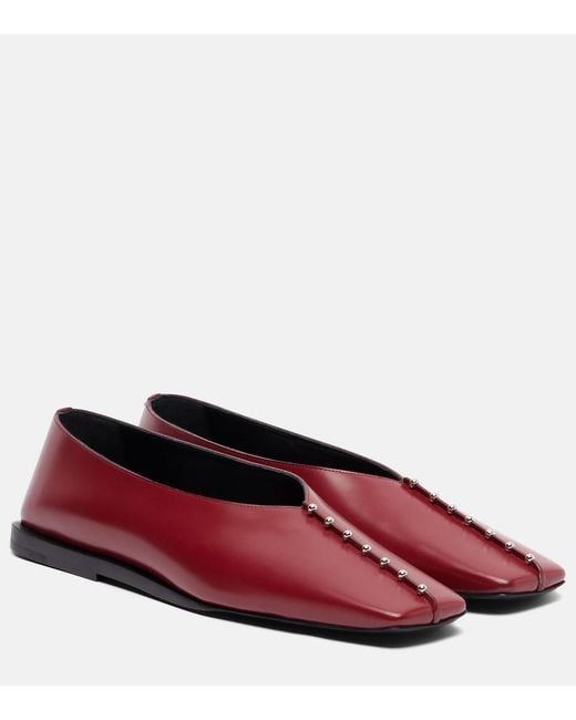 Jil Sander Red Embellished Leather Ballet Flats