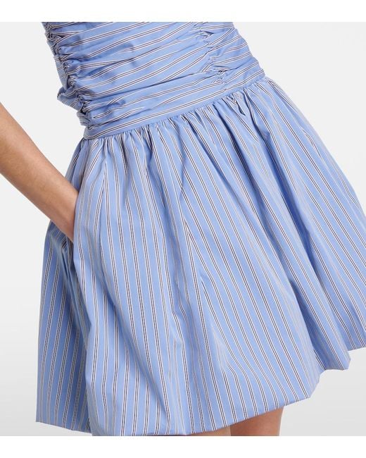 Patou Blue Striped Gathered Cotton Poplin Minidress