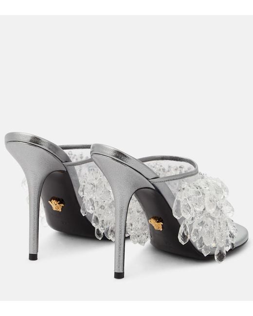 Versace White Embellished Pvc Mules