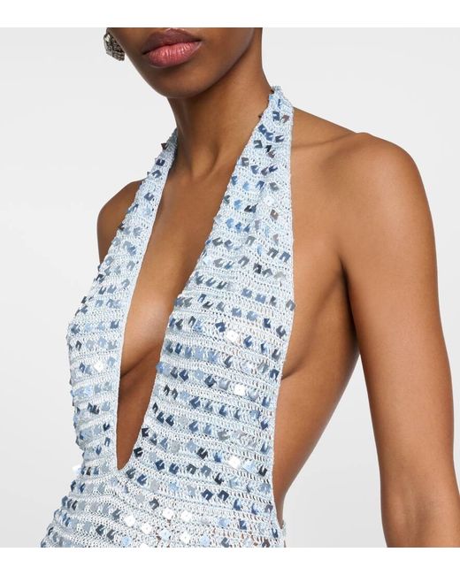 AYA MUSE Enodia Sequined Halterneck Maxi Dress in Blue | Lyst