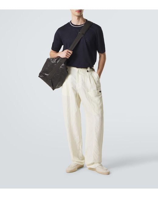 Giorgio Armani Blue Logo Linen And Silk T-Shirt for men