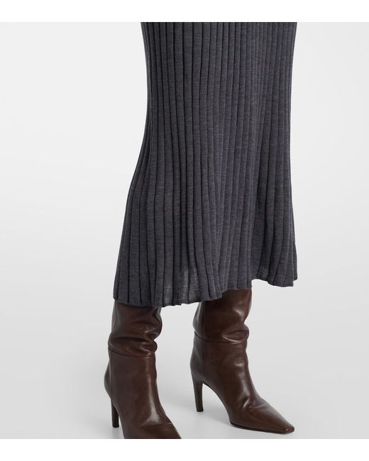 Brunello Cucinelli Blue Ribbed-Knit Virgin Wool Sweater Dress