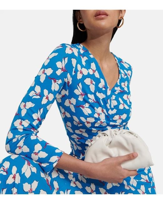 Diane von Furstenberg Blue Eloise Printed Maxi Wrap Dress