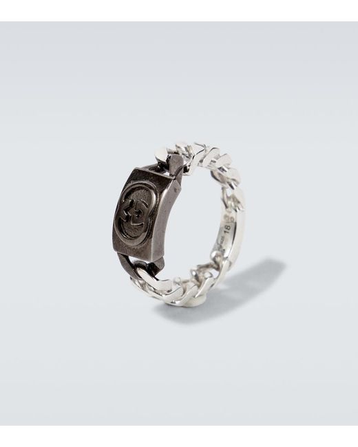 Gucci White Interlocking G Sterling Ring for men