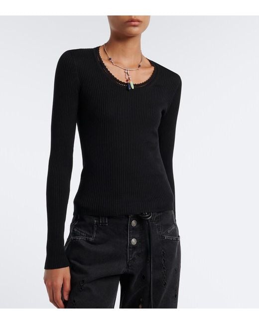 Isabel Marant Black Selenie Ribbed-Knit Silk And Cotton Sweater