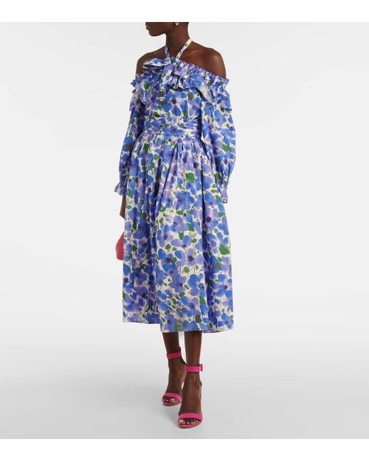 Top De Mezcla De Algodon Floral Carolina Herrera de color Blue
