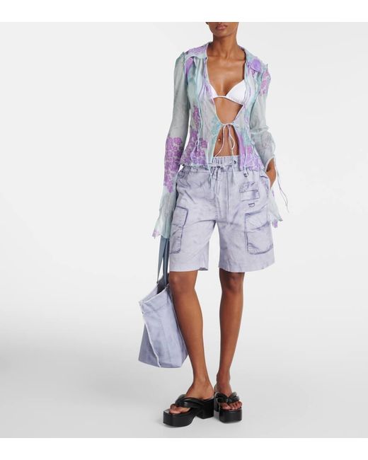 Bermudas De Lino Y Algodon Estampadas Acne de color Blue