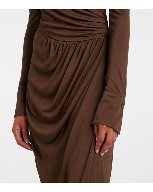 Oscar de la Renta Brown Off-Shoulder Jersey Gown