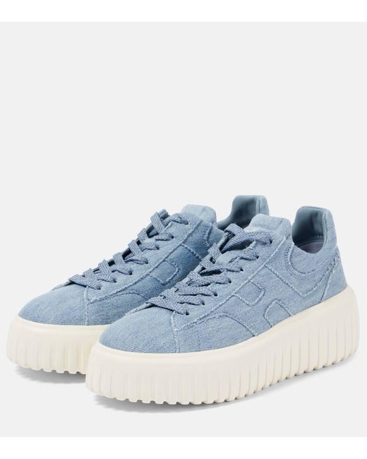 Hogan Blue H-Stripes Platform Sneakers