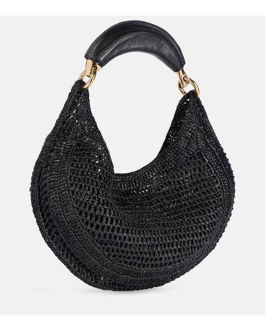 Chloé Black Summer Banana Small Raffia Shoulder Bag