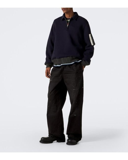 Sacai Blue Cotton-Blend Polo Sweatshirt for men
