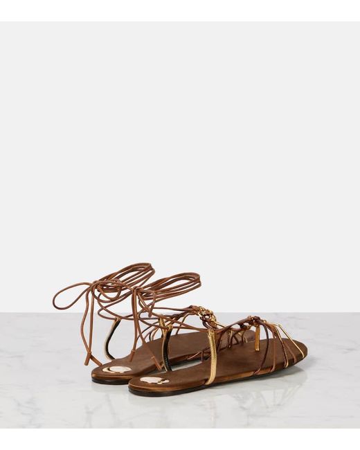 Saint Laurent Babylone Cassandre Leather Sandals in Brown | Lyst