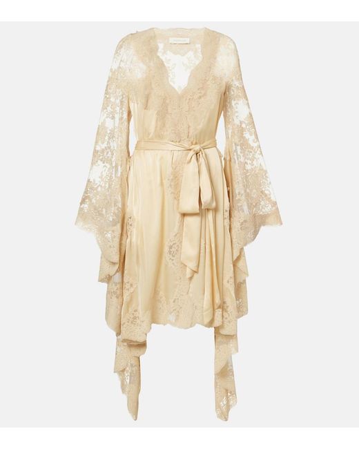 Zimmermann Natural Como Lace-Trimmed Draped Silk Midi Dress