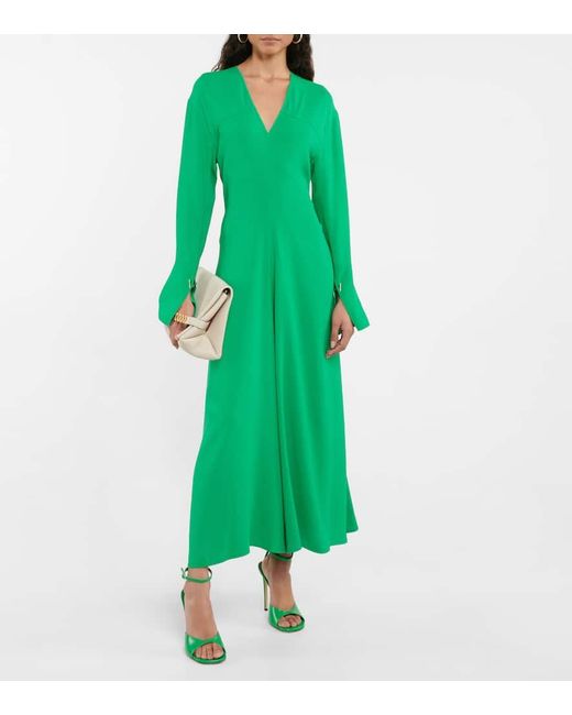Victoria Beckham Green V-Neck Crepe Midi Dress