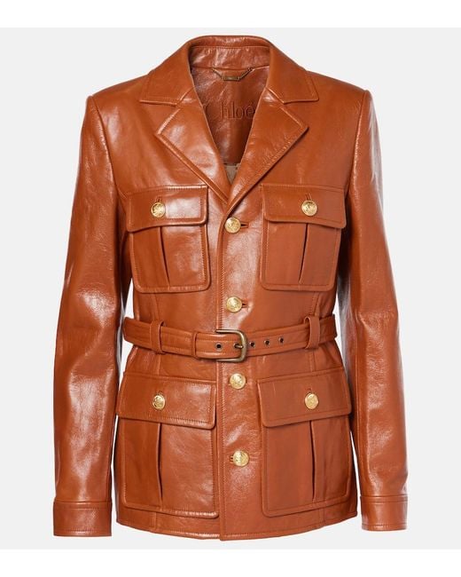 Chloé Brown Belted Leather Jacket