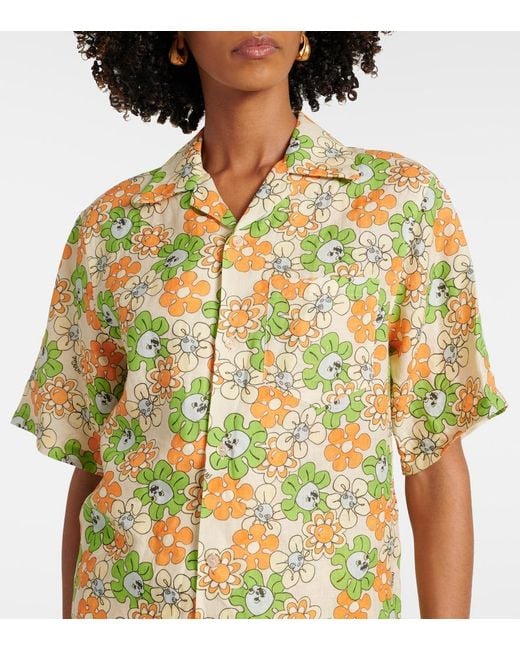 Marni Metallic Floral Linen Bowling Shirt