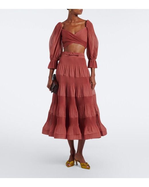 Zimmermann Pleated Tiered Midi Skirt