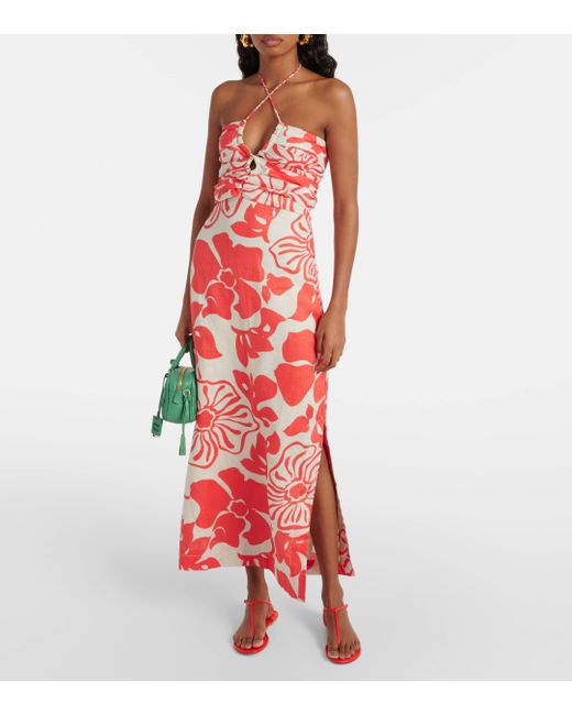 Faithfull The Brand Red Tortugas Floral Linen Maxi Dress