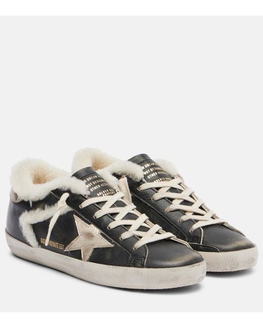Golden Goose Deluxe Brand Black Super-Star Shearling-Trimmed Leather Sneakers