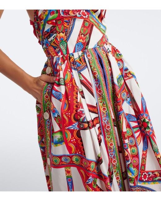 Dolce & Gabbana Carretto Gathered Cotton Poplin Midi Dress