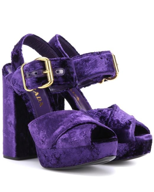 PRADA＊Velvet platform sandals ベルベットサンダル 95mm＊送込 Prada 95mm Velvet Platform Sandals | Green | FARFETCH