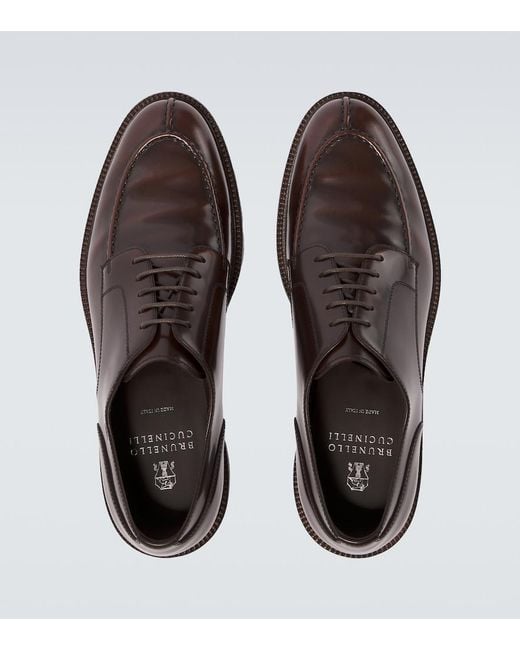 Brunello Cucinelli Brown Leather Derby Shoes for men